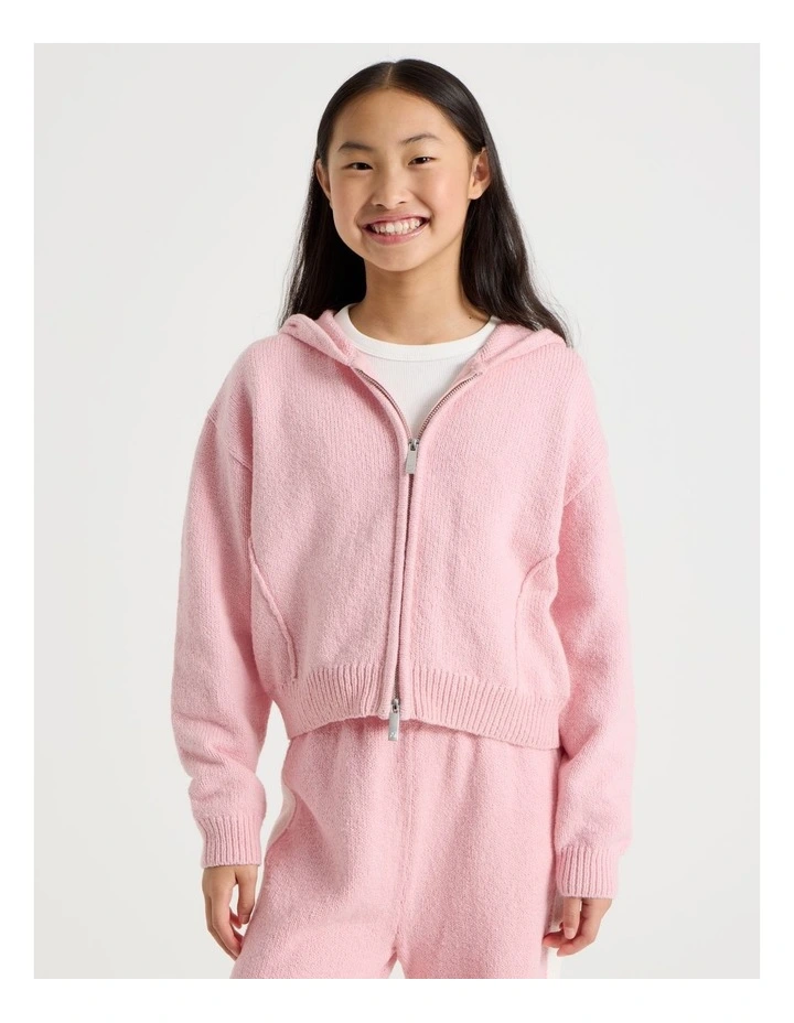 Knitted Zip Thur Hoodie in Blue image 1