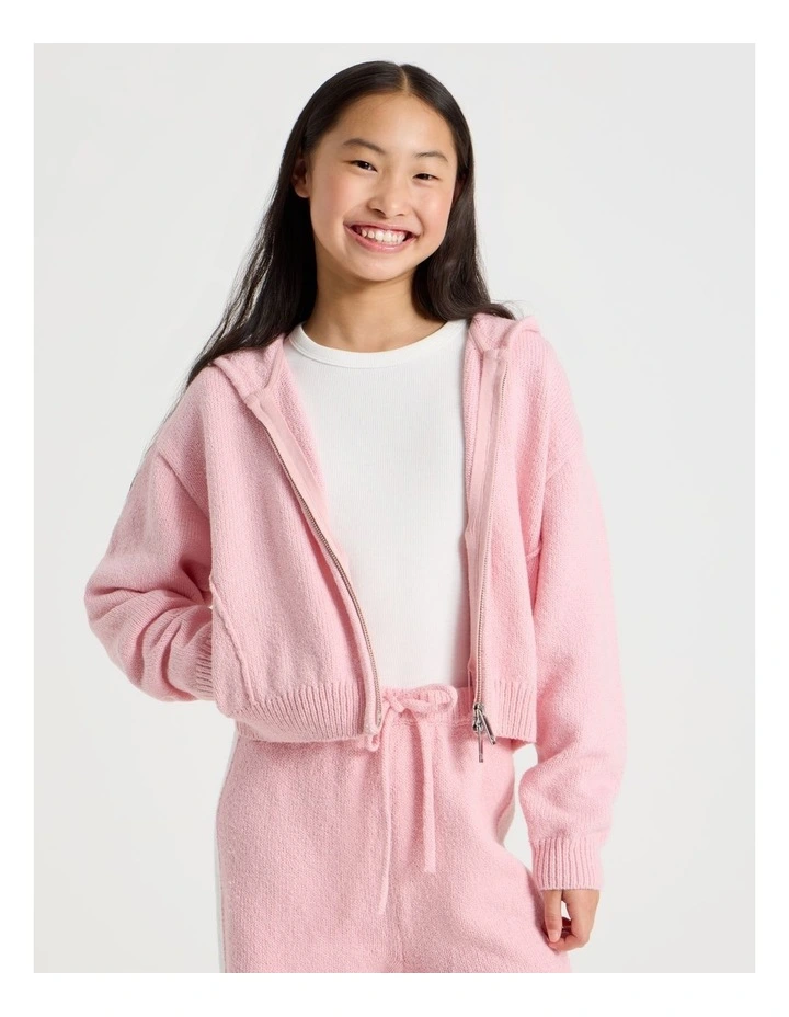 Knitted Zip Thur Hoodie in Blue image 3