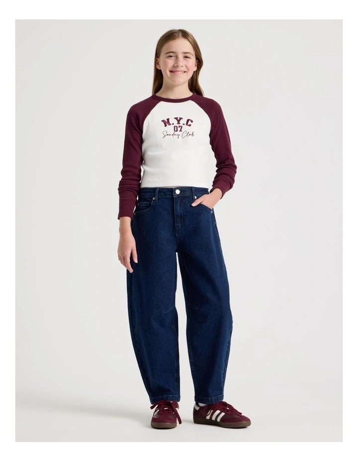Raglan Sleeve Rib Top With NYC Embrodery in Ecru image 2