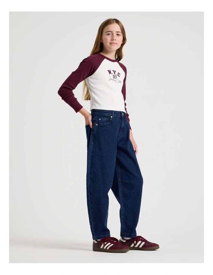 Raglan Sleeve Rib Top With NYC Embrodery in Ecru image 4