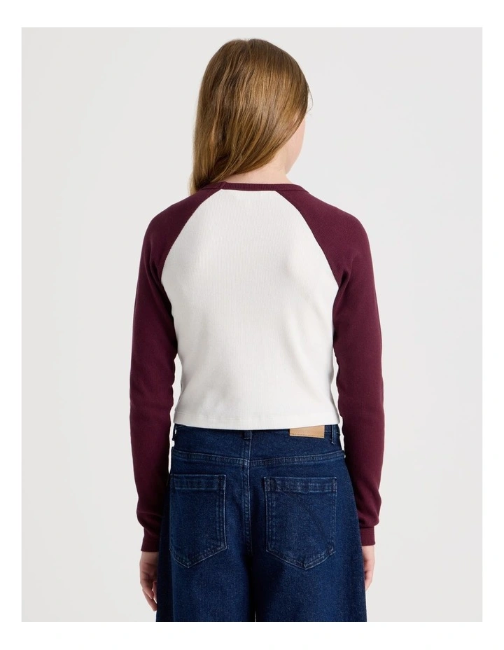 Raglan Sleeve Rib Top With NYC Embrodery in Ecru image 6