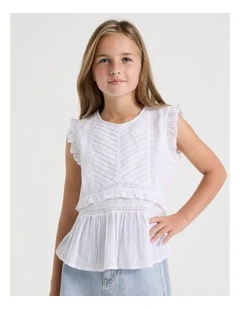 Pintuck Top with Peplem in White