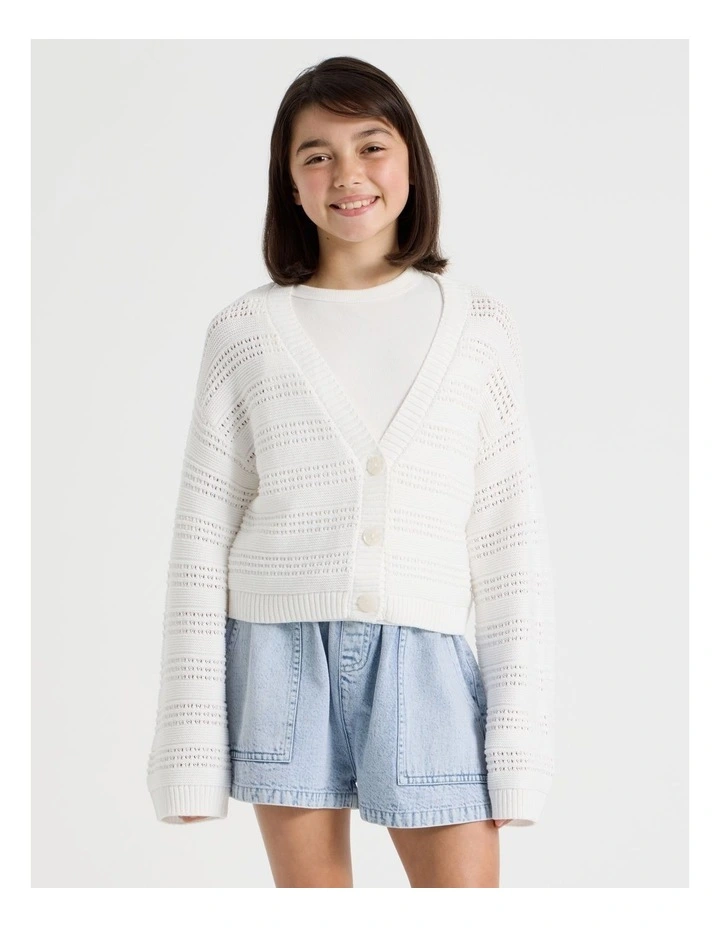 Crochet Knitted Cardigan in White image 2