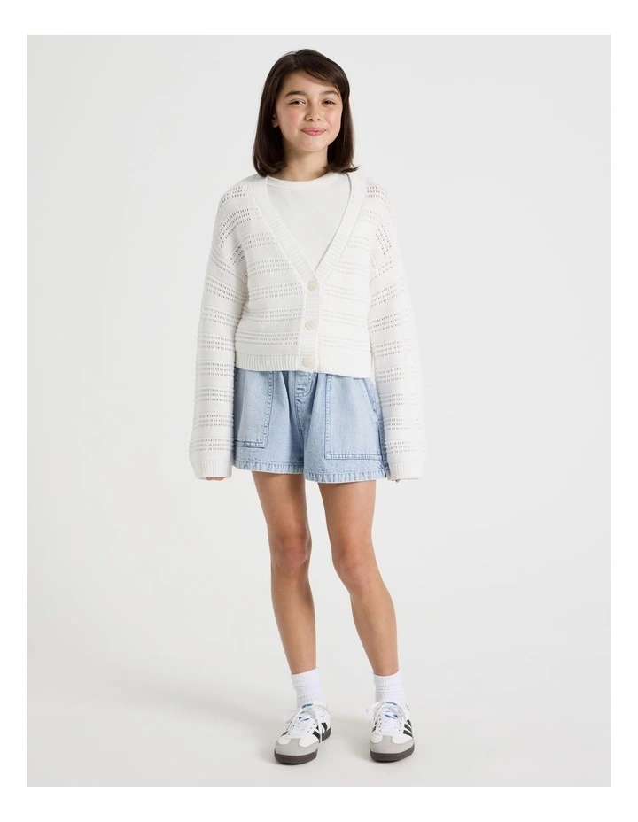 Crochet Knitted Cardigan in White image 3