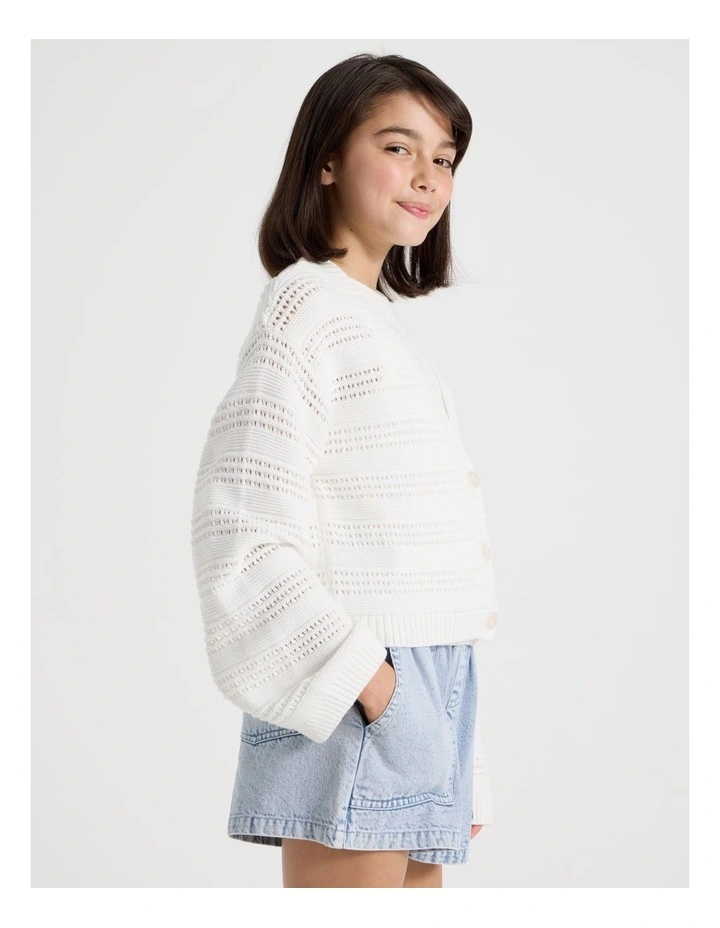 Crochet Knitted Cardigan in White image 5