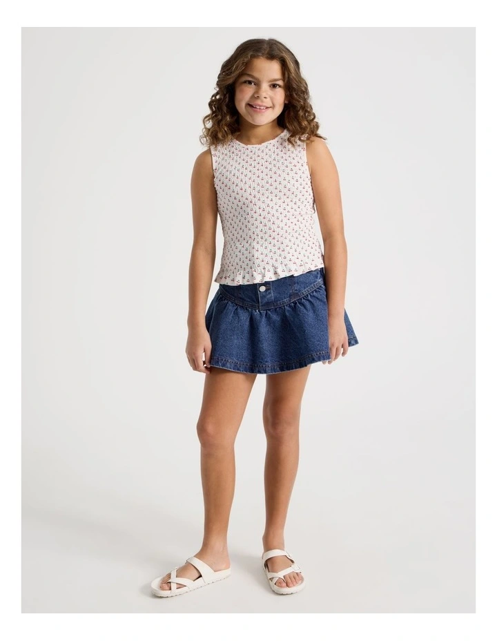 Wide Shirred Top With Frill Hem & Heart Print in Ecru image 2
