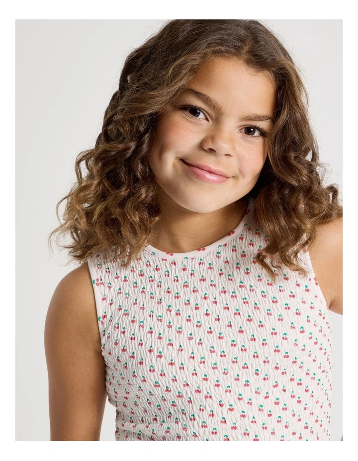 Wide Shirred Top With Frill Hem & Heart Print in Ecru image 4