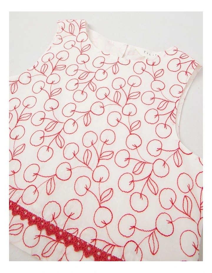 Woven Sleeveless Top with Heart Chain Embroidery & Lace Detail in Ecru image 2