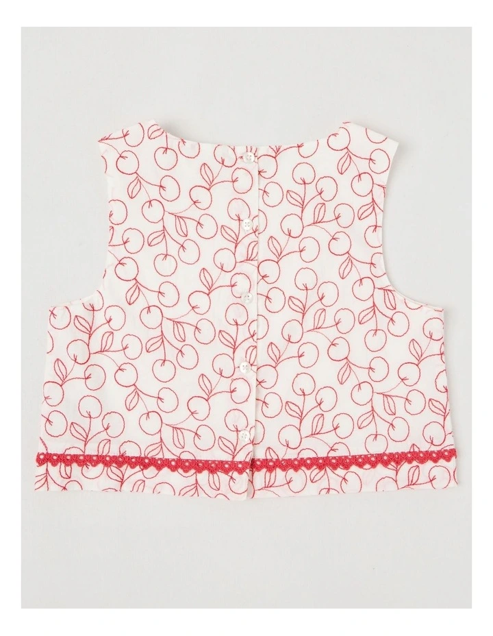 Woven Sleeveless Top with Heart Chain Embroidery & Lace Detail in Ecru image 3
