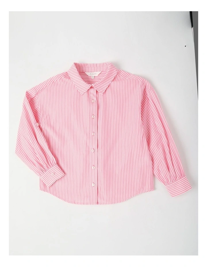 Long Sleeve Stripe Button Through Shirt in Pink image 1