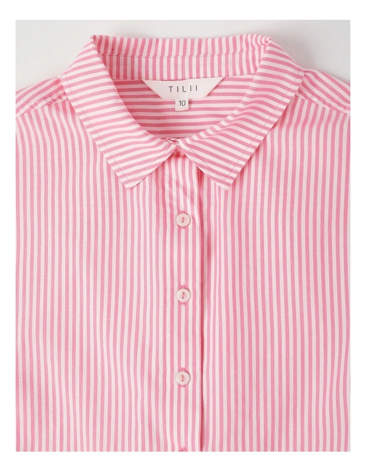 Long Sleeve Stripe Button Through Shirt in Pink image 2