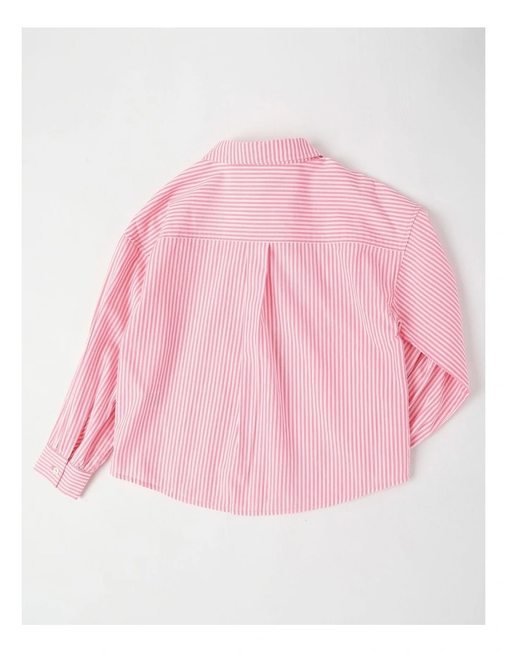 Long Sleeve Stripe Button Through Shirt in Pink image 3