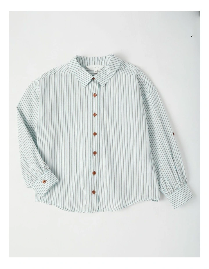 Long Sleeve Stripe Button Through Shirt in Blue image 1