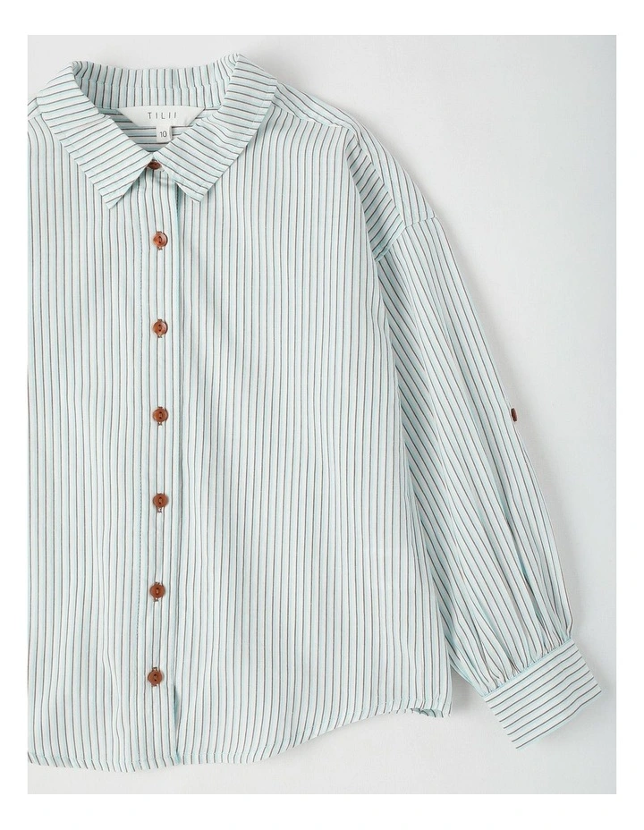 Long Sleeve Stripe Button Through Shirt in Blue image 2