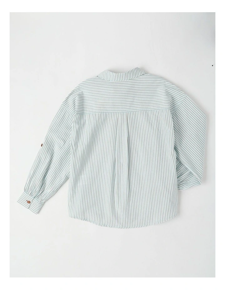 Long Sleeve Stripe Button Through Shirt in Blue image 3