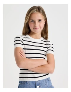 Knitted Stripe Top in White/Black