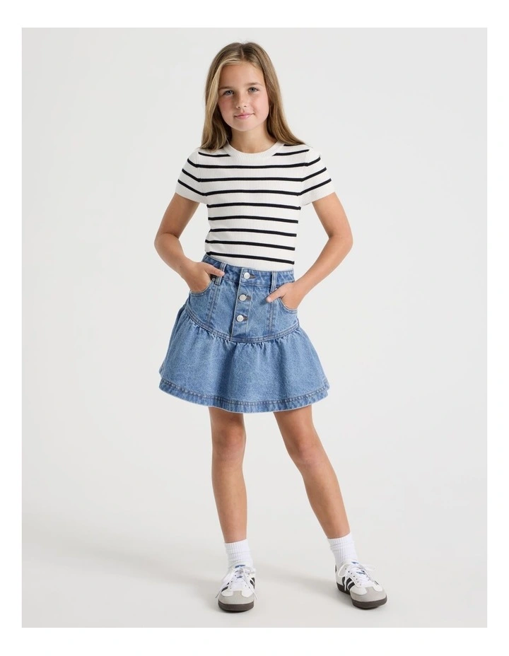 Knitted Stripe Top in White/Black image 2