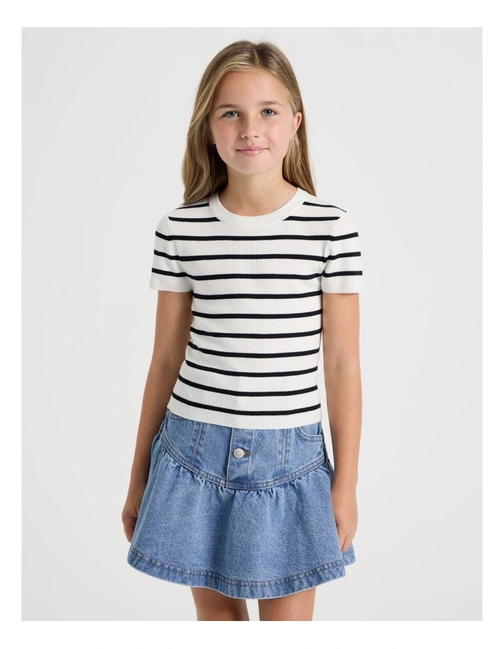 Knitted Stripe Top in White/Black image 3