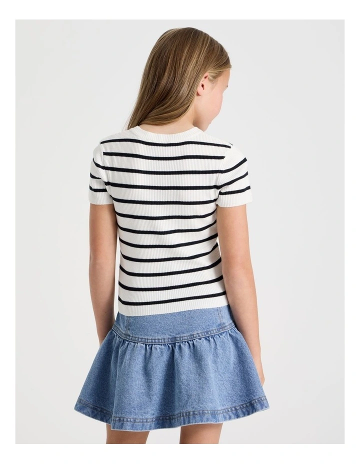 Knitted Stripe Top in White/Black image 4