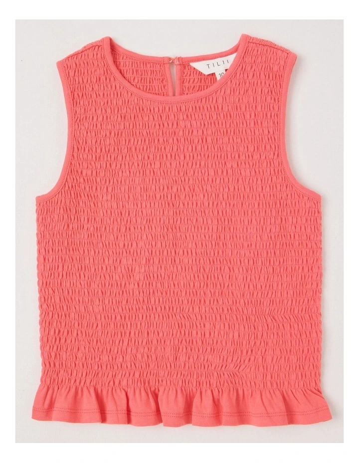 Wide Shirred Top With Frill Hem in Red image 1