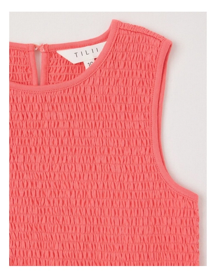 Wide Shirred Top With Frill Hem in Red image 2