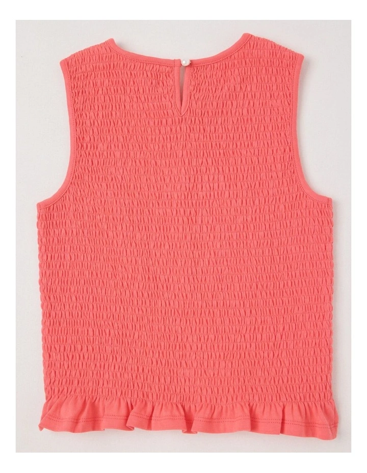 Wide Shirred Top With Frill Hem in Red image 3