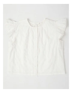 Short Sleeve Button Thru Broderie Shirt in White