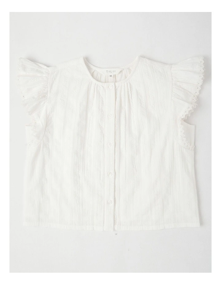 Short Sleeve Button Thru Broderie Shirt in White image 1
