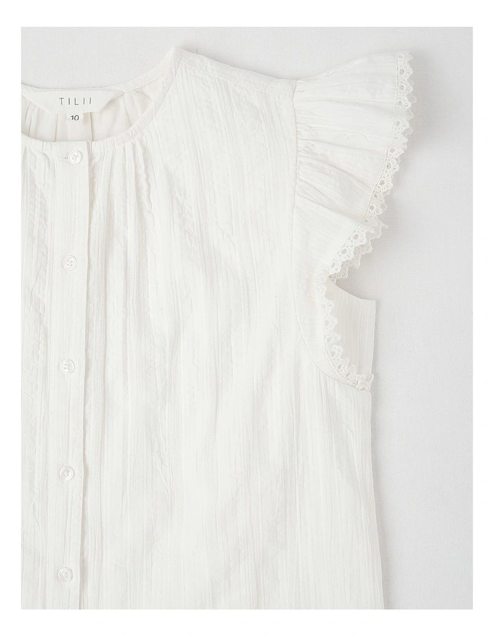 Short Sleeve Button Thru Broderie Shirt in White image 2