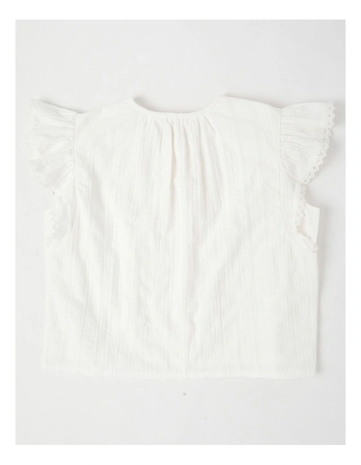 Short Sleeve Button Thru Broderie Shirt in White image 3