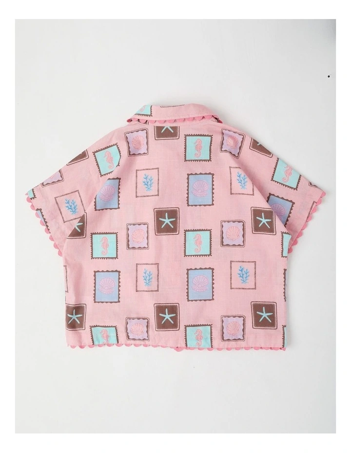 Short Sleeve Button Shirt with Tile Print in Pink image 3
