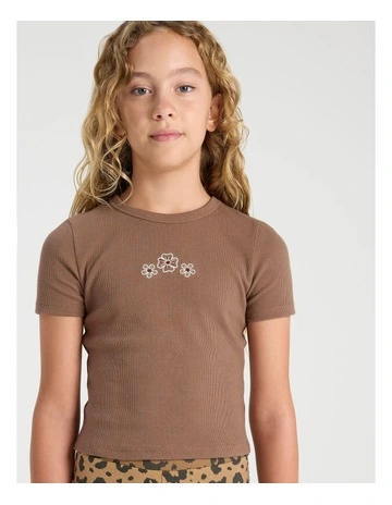 Short Sleeve Rib Top in Brown