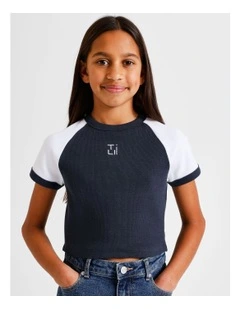 Essentials Rib Baby Tee in Navy