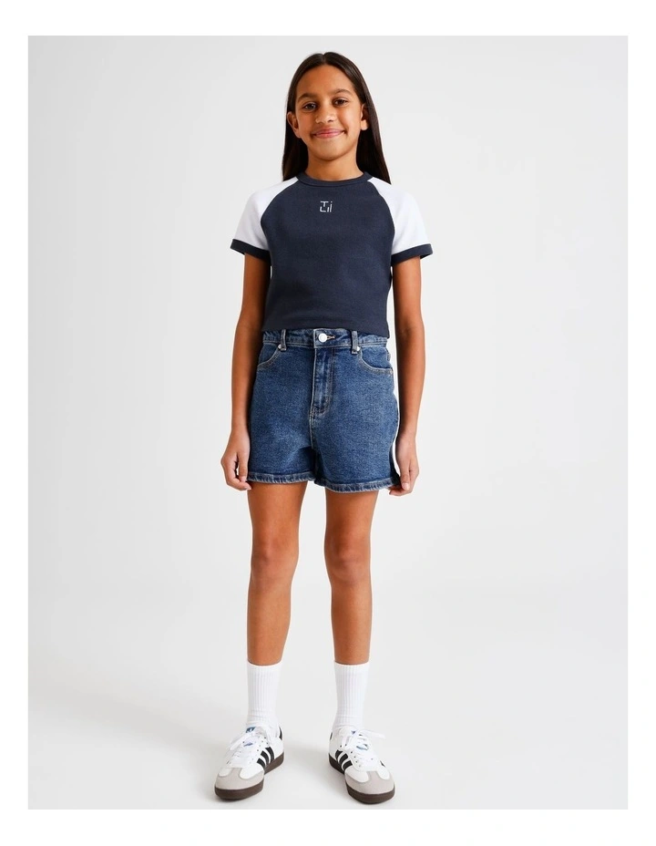 Essentials Rib Baby Tee in Navy image 2