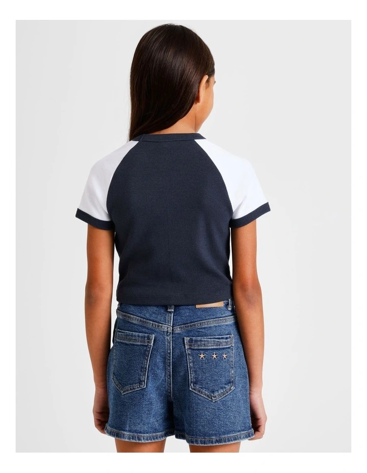Essentials Rib Baby Tee in Navy image 4