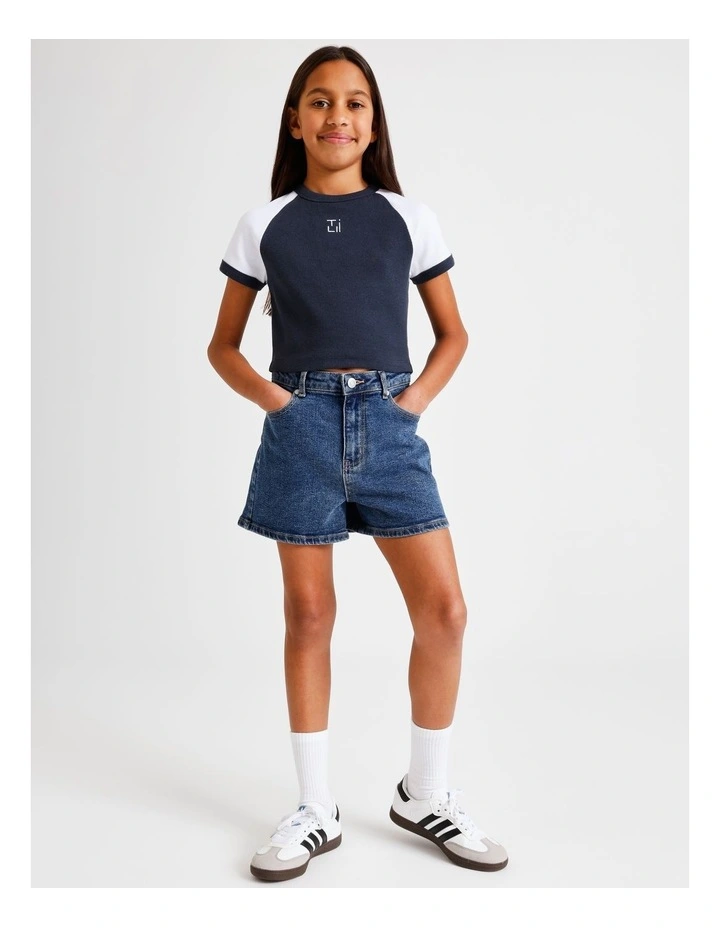 Essentials Rib Baby Tee in Navy image 5