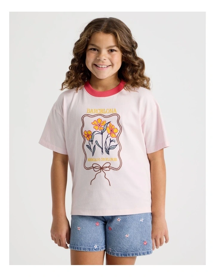 The Edit Oversized Tee in Barcelona Flowers/ Light Pink image 2