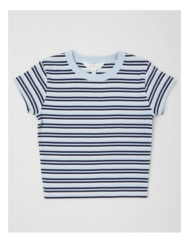 The Edit Rib Tee with Yardage Stripe in Light Blue image 1