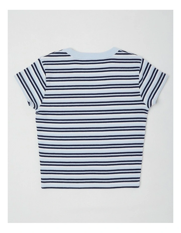 The Edit Rib Tee with Yardage Stripe in Light Blue image 3