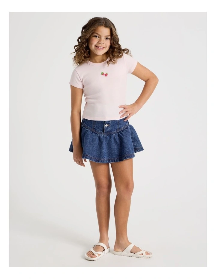 The Edit Rib Tee with Strawberry Embroidery in Light Pink image 2