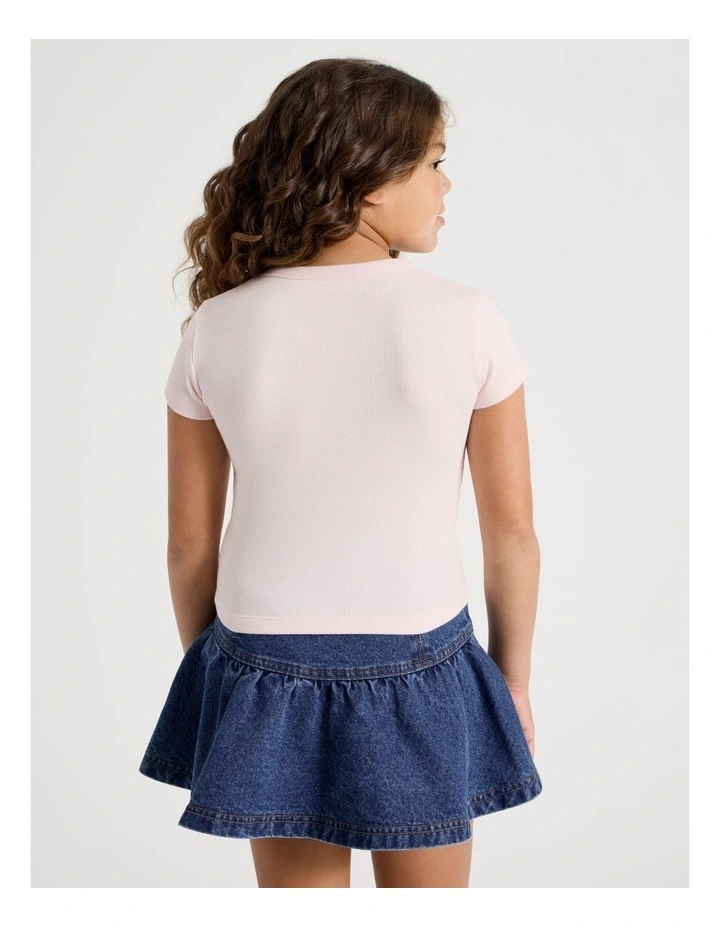 The Edit Rib Tee with Strawberry Embroidery in Light Pink image 5