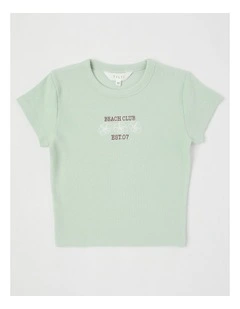 The Edit Rib Tee with Beach Club Embroidery in Light Green