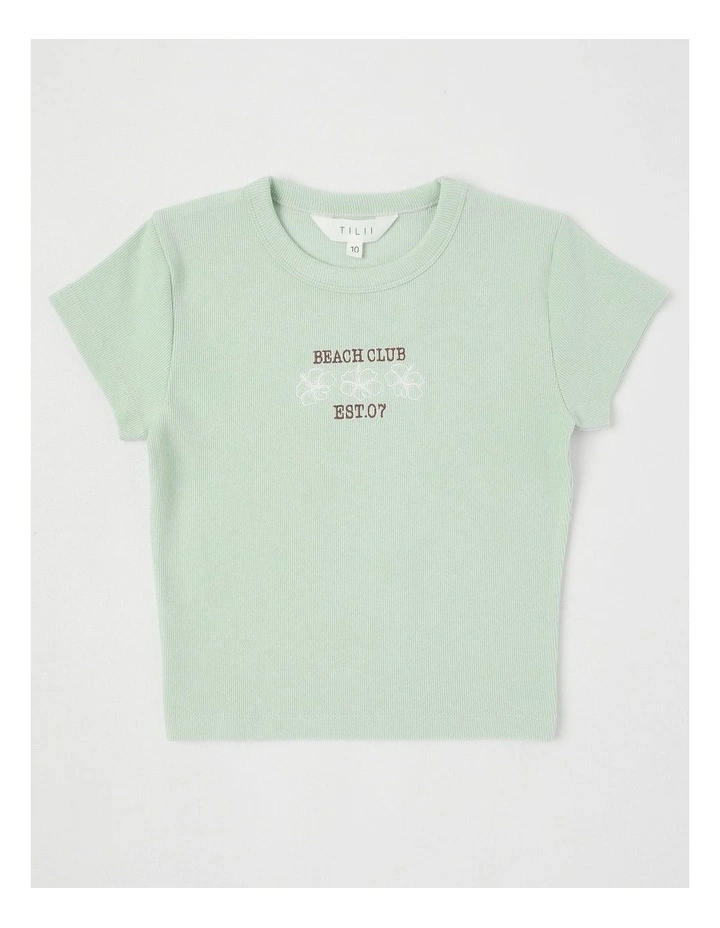 The Edit Rib Tee with Beach Club Embroidery in Light Green image 1