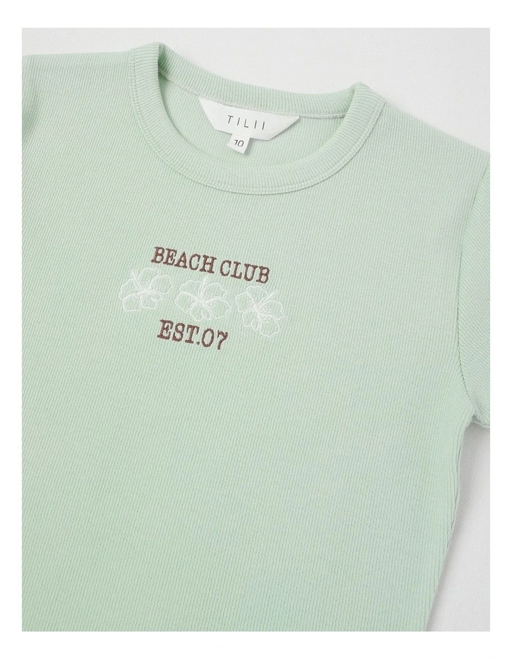 The Edit Rib Tee with Beach Club Embroidery in Light Green image 2