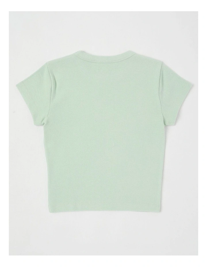 The Edit Rib Tee with Beach Club Embroidery in Light Green image 3