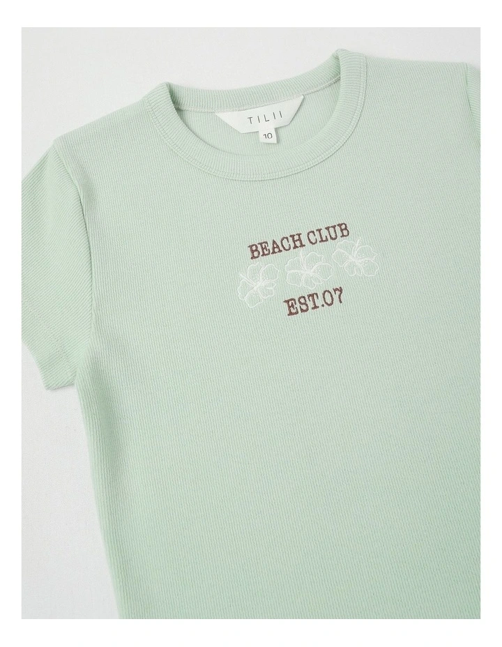 The Edit Rib Tee with Beach Club Embroidery in Light Green image 4