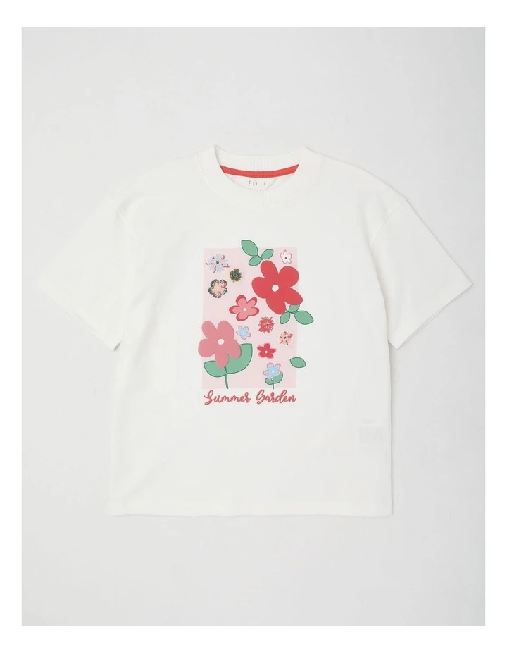 Oversized Tee with Summer Garden Print in White image 1