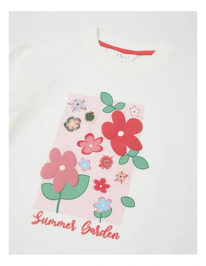 Oversized Tee with Summer Garden Print in White image 2