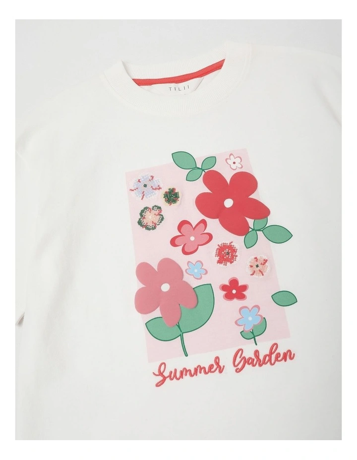 Oversized Tee with Summer Garden Print in White image 4