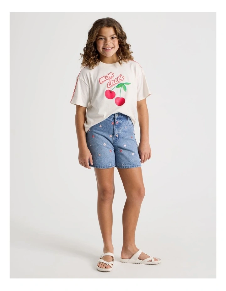 Oversized Tee with Mon Cheri Embroidery in Cream image 1